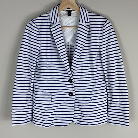 J. Crew Striped Maritime Blazer Blue and White